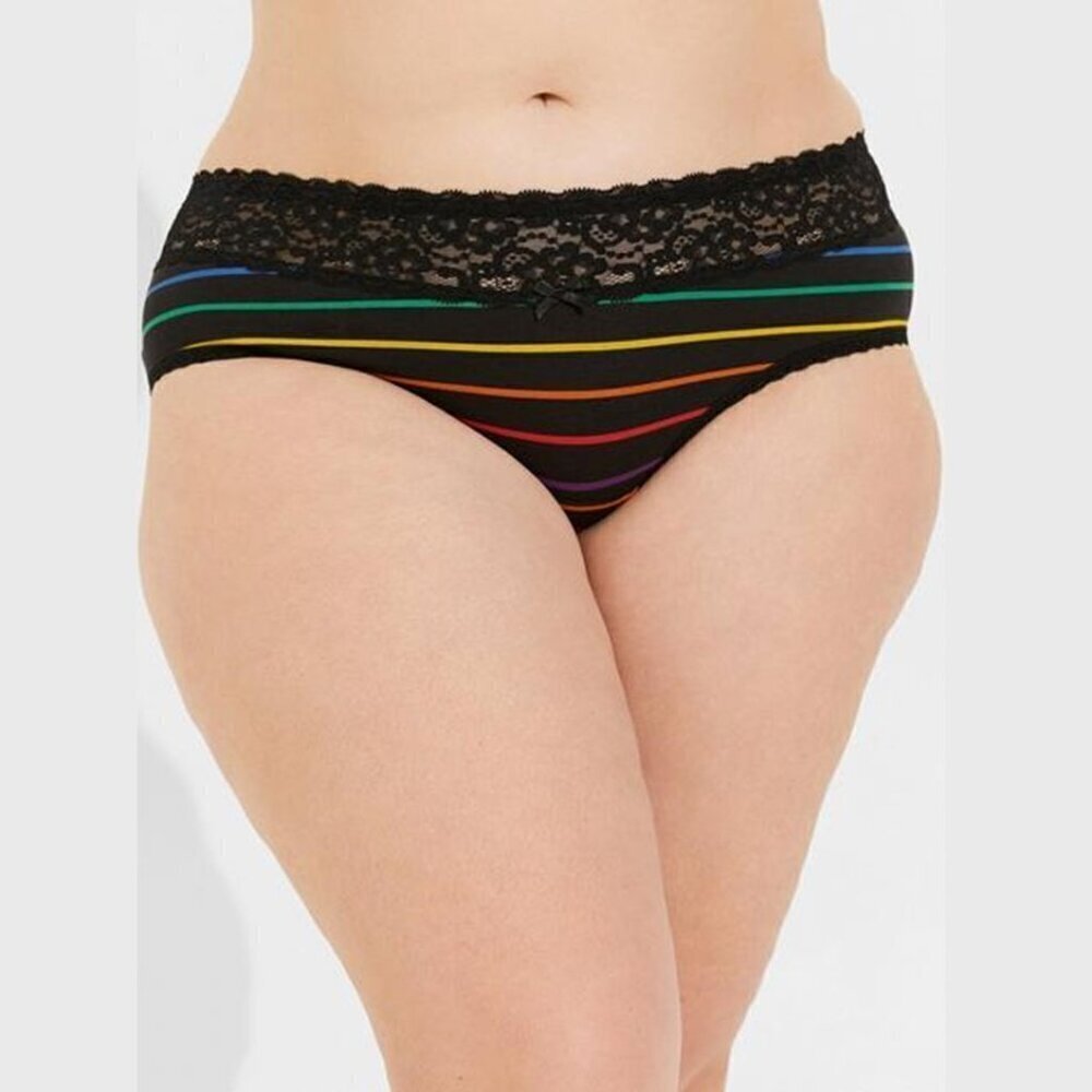Torrid - Cotton Mid-Rise Hipster Panty in Optimist Pride Stripe Rich Black